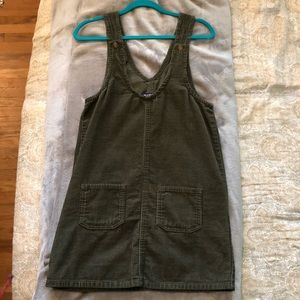 Army green corduroy overall dress